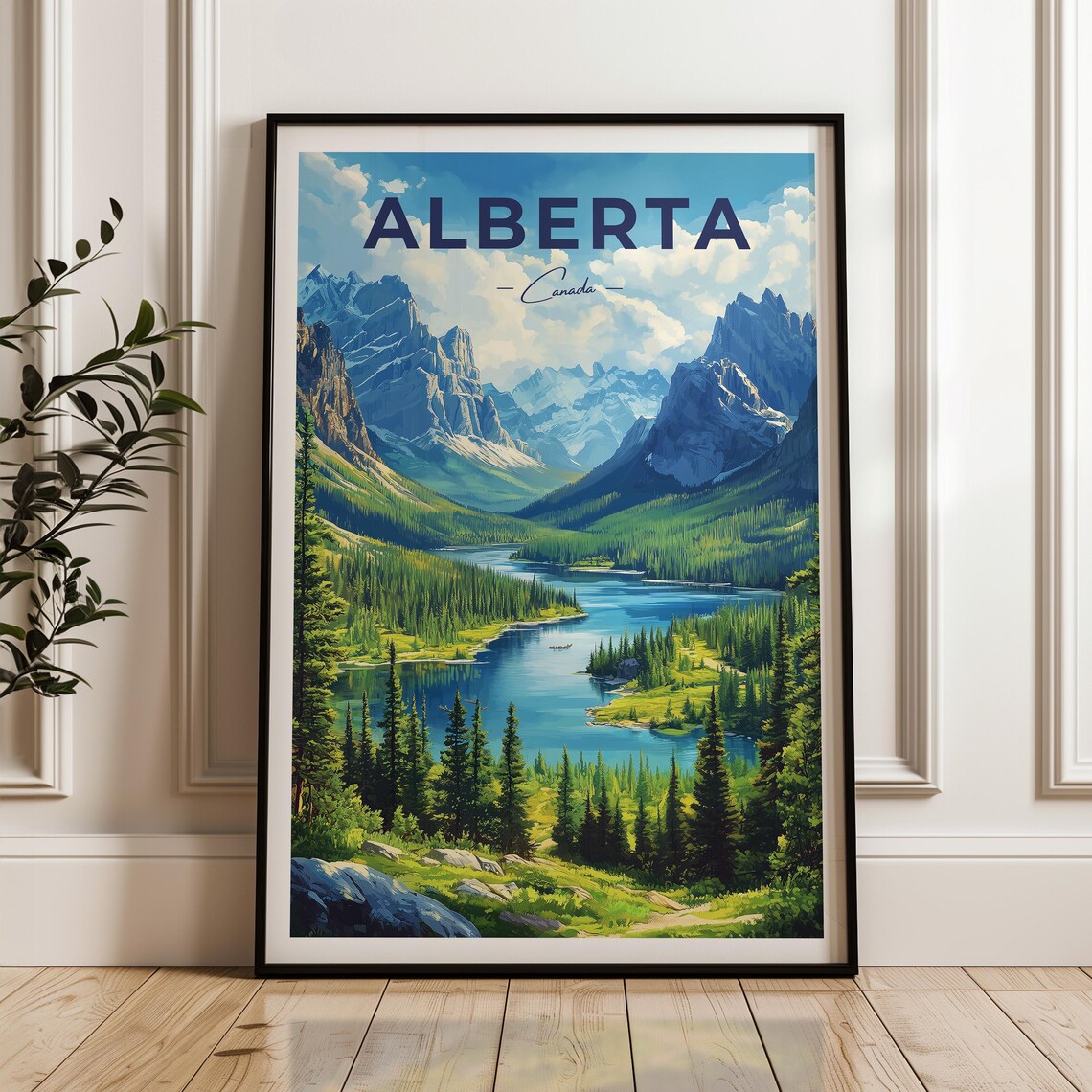 Alberta Rocky Mountain Lake Pine Forest Canada Travel Poster