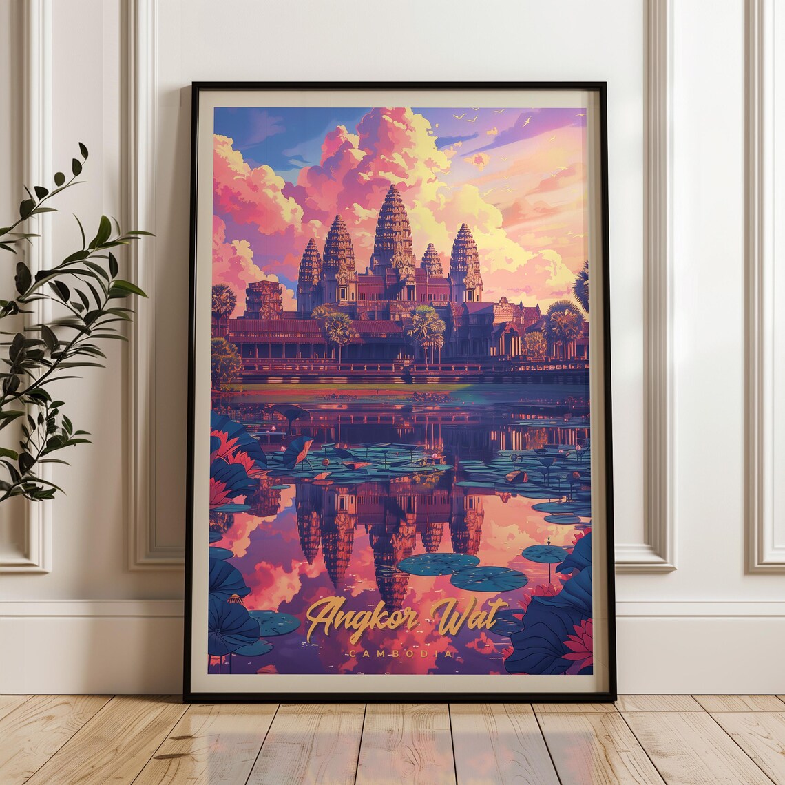 Angkor Wat Travel Poster, Cambodia Wall Art Print