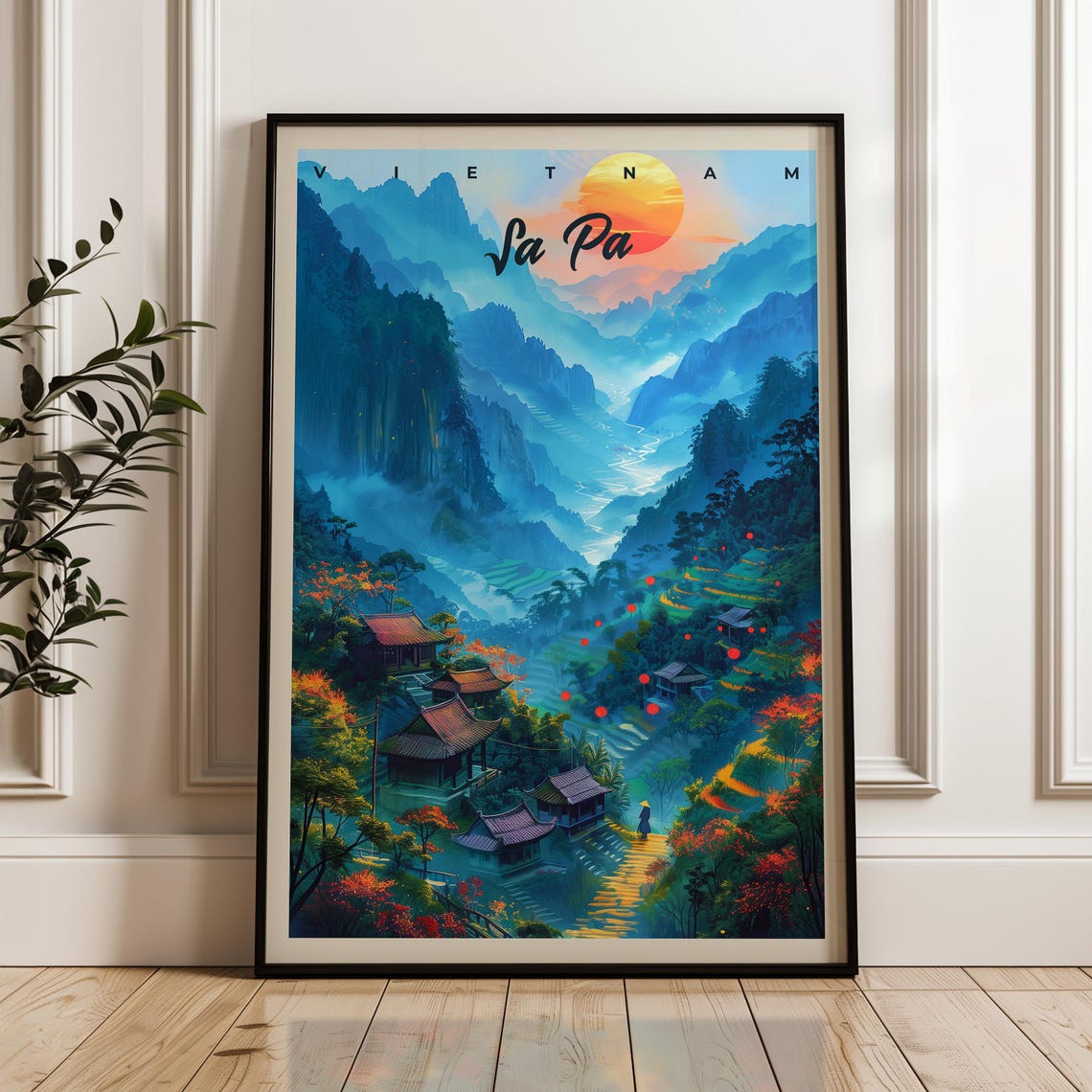 Sa Pa Vietnam Mountain Valley Rice Terraces Sunset Travel Poster