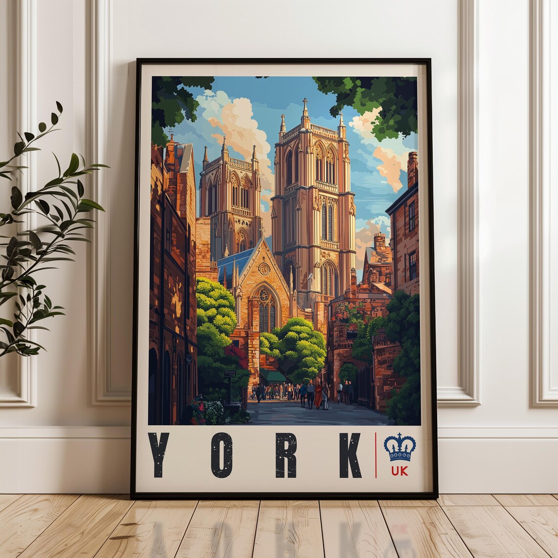York England Minster Cathedral Bustling Street Vintage Travel Poster - Image 2
