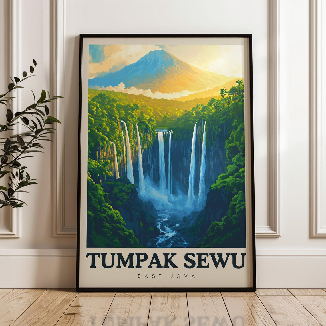 Tumpak Sewu Waterfall with Bold Lettering East Java Indonesia Poster