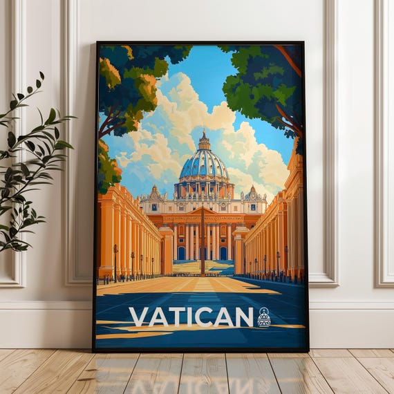 Vatican Italy St Peter Basilica Square Sunny Travel Poster Decor