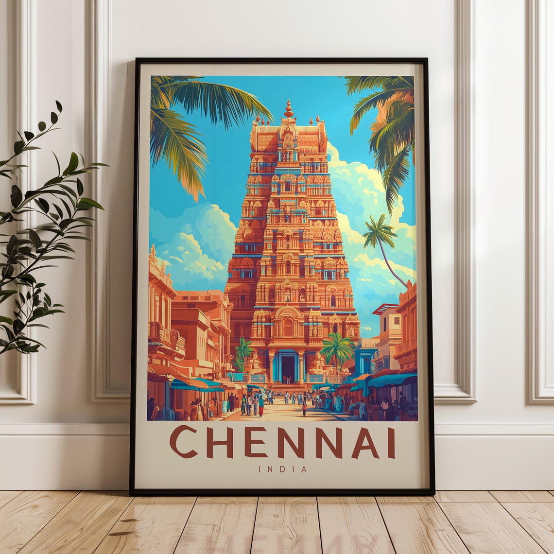 Chennai India Hindu Temple Gopuram Tower Street Scene Poster