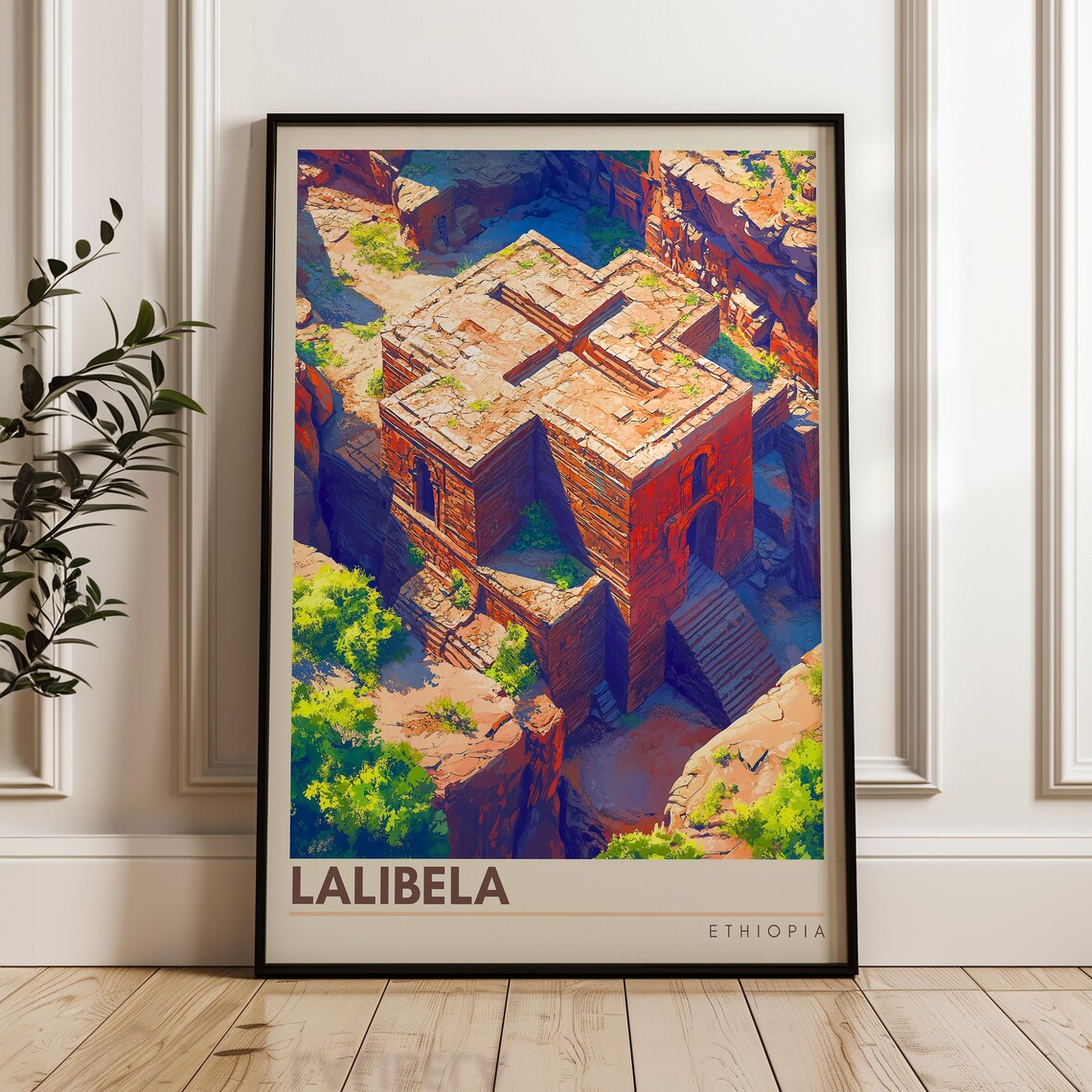 Lalibela Ethiopia Rock-Hewn Cross Church Aerial Travel Poster