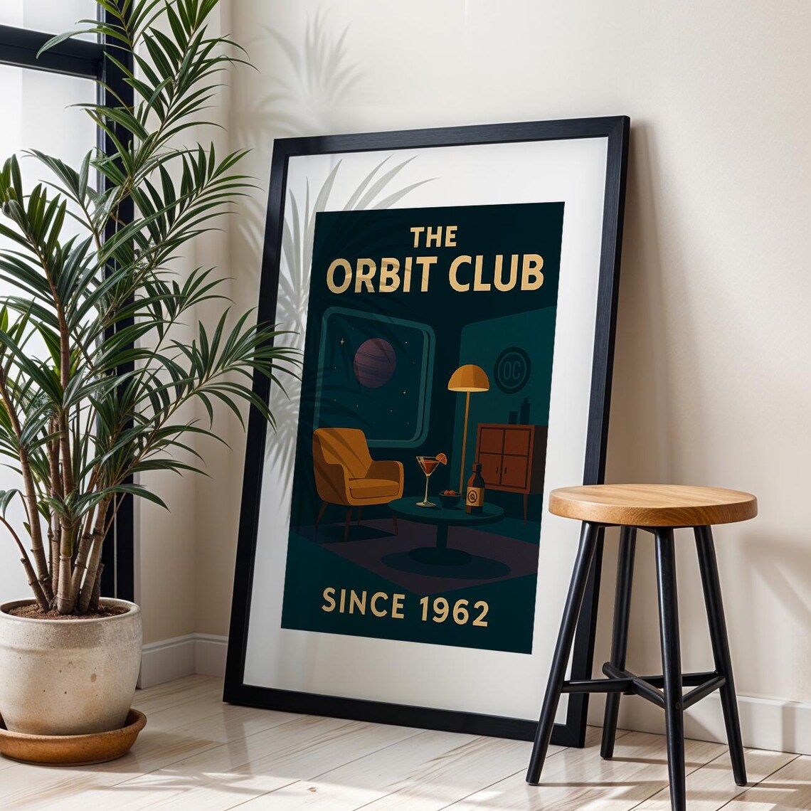 Retro Space Age Cocktail Poster, Midcentury Modern Bar Art