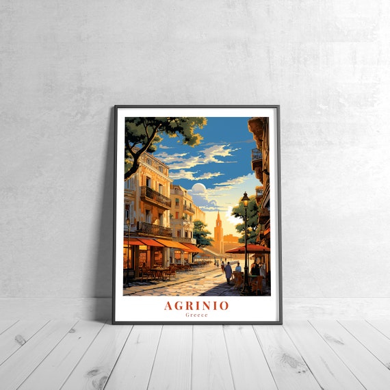 Agrinio Vintage Travel Poster Retro Greece Art Print Colorful Home Decor Wall Unique Gift