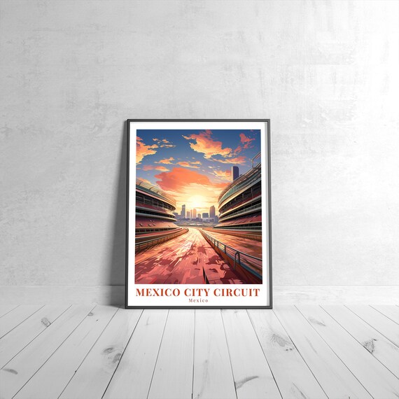 Mexico City Circuit Sunset Racetrack Vintage Motorsport Travel Poster