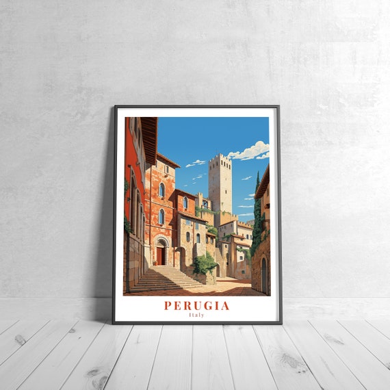 Perguia Vintage Travel Poster Retro Italy Art Print Colorful Home Decor Wall Unique Gift