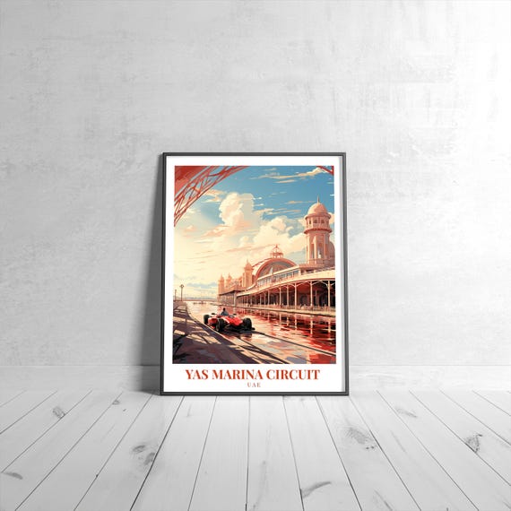 Yas Marina Circuit Vintage Travel Poster Retro Uae Art Print Colorful Home Decor Wall Unique Gift
