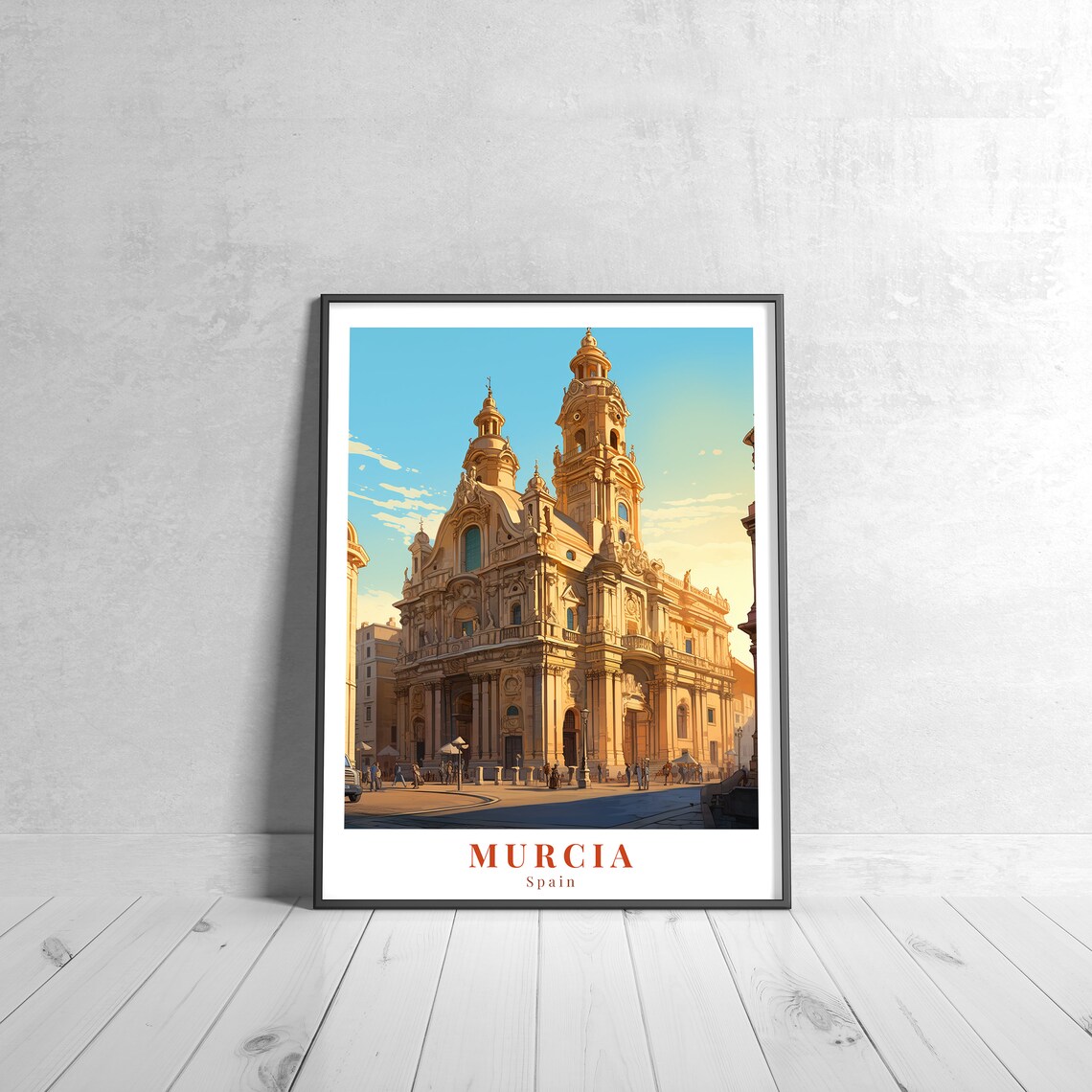 Murcia Vintage Travel Poster Retro Spain Baroque Cathedral Facade Decor