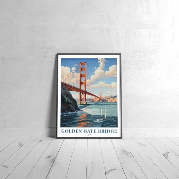 Golden Gate Bridge Vintage Travel Poster Retro Usa Art Print Colorful Home Decor Wall Unique Gift