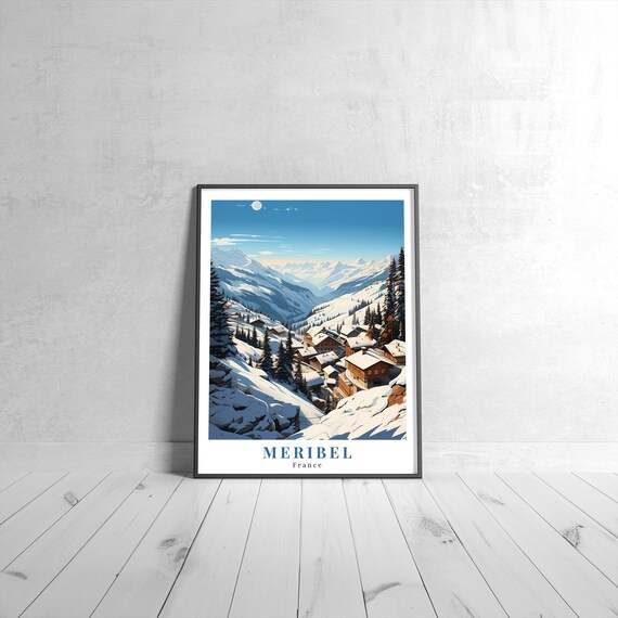 Meribel France Snowy Alpine Village Ski Retro Travel Illustrated Poster