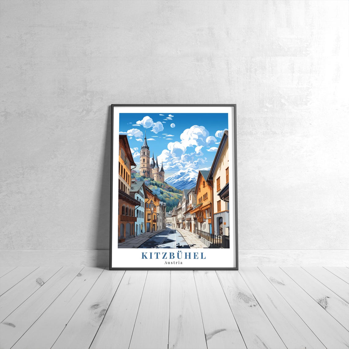 Kitzbuhel Austria Alpine Old Town Vintage Mountain Travel Poster