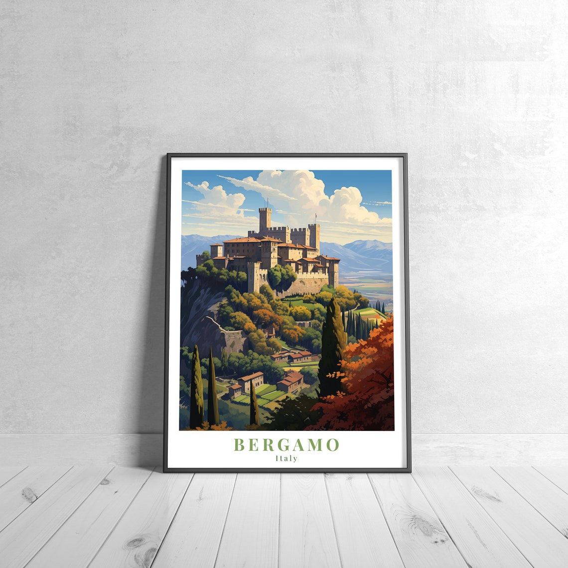 Bergamo Italy Hilltop Castle Medieval Old Town Travel Art Poster