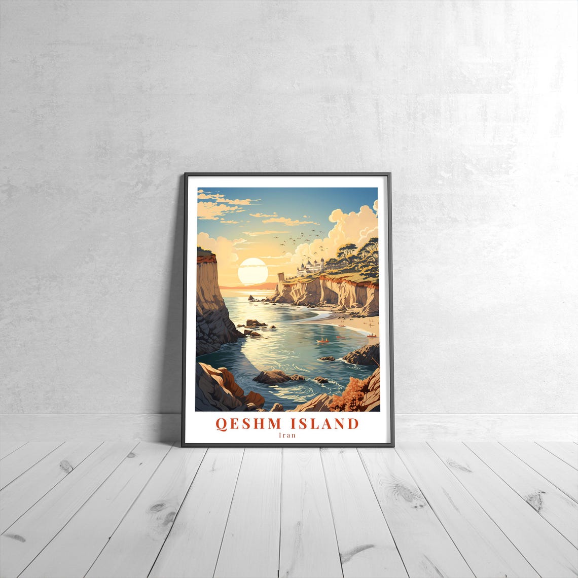 Qeshm Island Iran Vintage Travel Poster Sunset Coastline Artwork