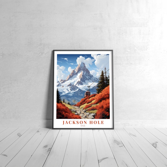 Jackson Hole Vintage Travel Poster Retro Usa Art Print Colorful Home Decor Wall Unique Gift