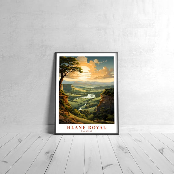 Hlane Royal Vintage Travel Poster Retro Eswatini Art Print Colorful Home Decor Wall Unique Gift