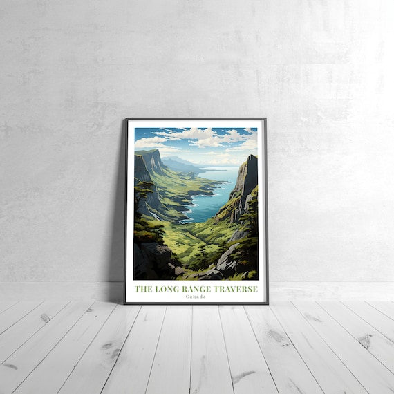 The Long Range Traverse Canada Fjord Mountain Vintage Travel Poster