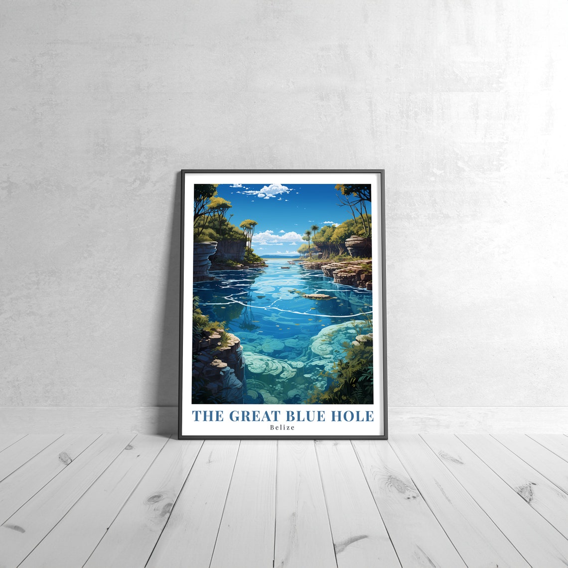 The Great Blue Hole Belize Vintage Travel Poster Crystal Water