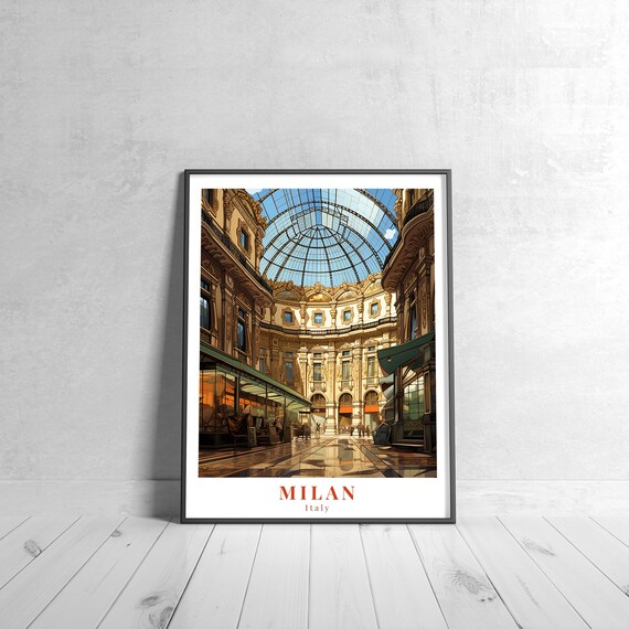Milan Italy Glass Dome Gallery Historic Vintage Travel Poster