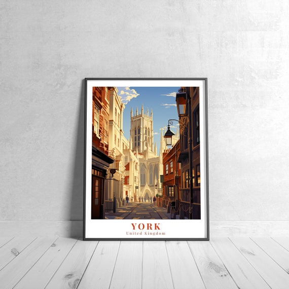 York Vintage Travel Poster Retro United Kingdom Art Print Colorful Home Decor Wall Unique Gift