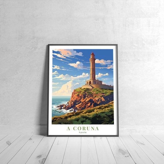 A Coruna Vintage Travel Poster Retro Spain Art Print Colorful Home Decor Wall Unique Gift
