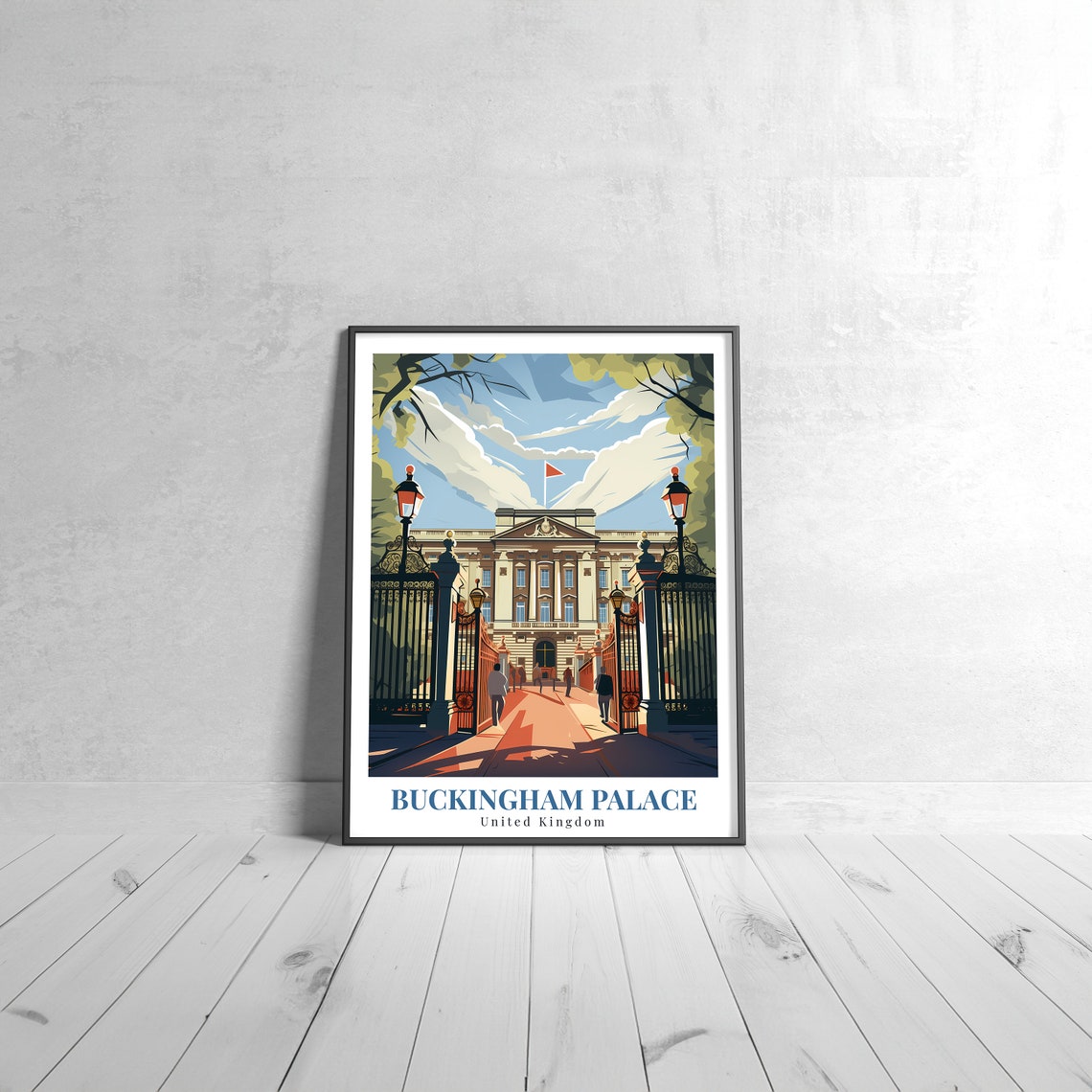 Buckingham Palace Retro Vintage Travel Poster United Kingdom Art