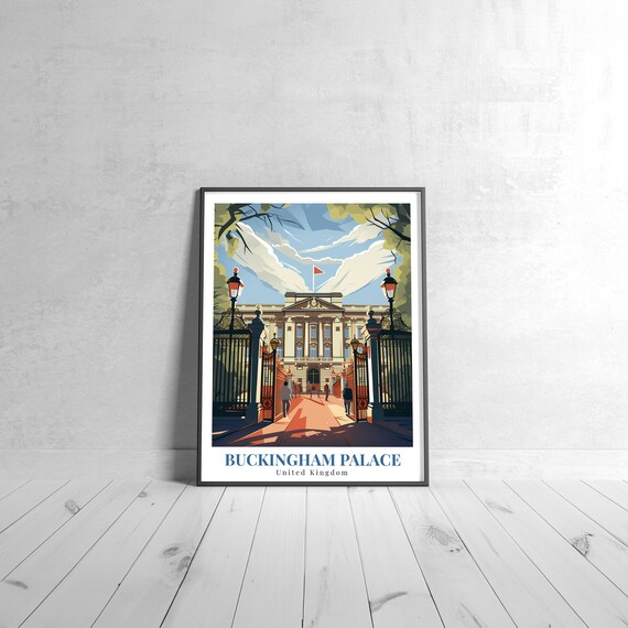 Buckingham Palace Vintage Travel Poster Retro United Kingdom Art Print Colorful Home Decor Wall Unique Gift