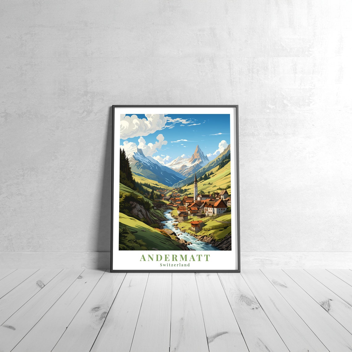 Andermatt Switzerland Alpine Mountain Village Vintage Travel Poster