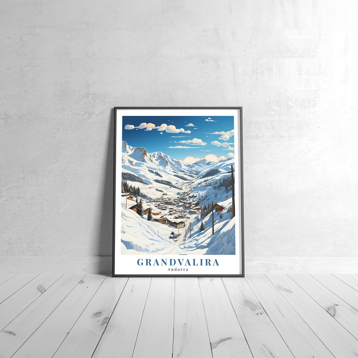 Grandvalira Andorra Snowy Ski Village Vintage Retro Travel Poster