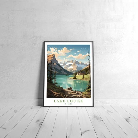 Lake Louise Vintage Travel Poster Retro Canada Art Print Colorful Home Decor Wall Unique Gift