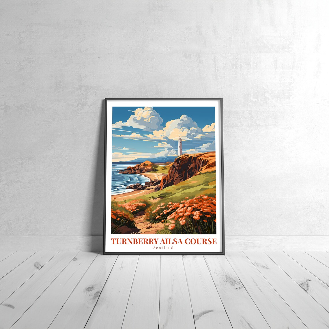 Turnberry Ailsa Course Scotland Golf Lighthouse Retro Travel Illustrated Poster