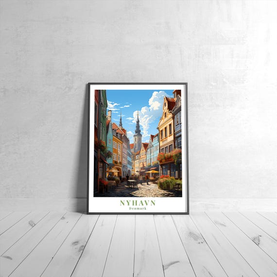 Nyhavn Vintage Travel Poster Retro Denmark Art Print Colorful Home Decor Wall Unique Gift