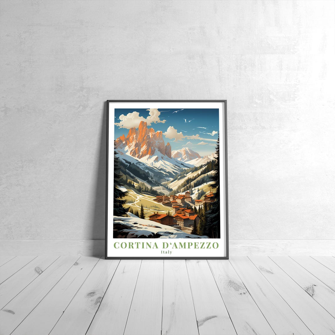 Cortina D Ampezzo Italy Dolomites Snowy Alpine Travel Poster
