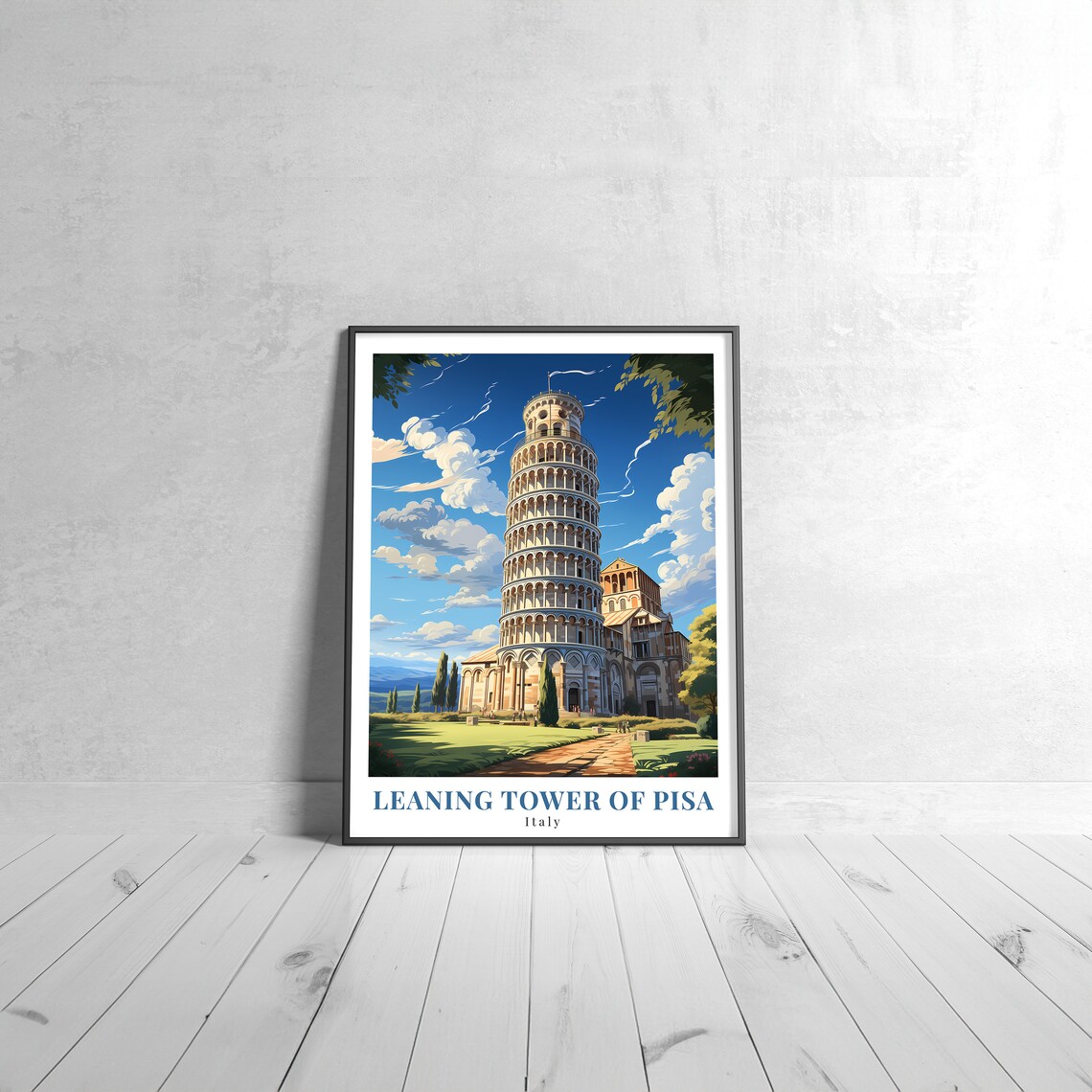 Leaning Tower of Pisa Italy Vintage Travel Poster Cathedral Square View