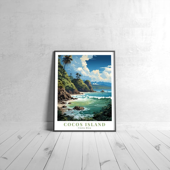 Cocos Islands Vintage Travel Poster Retro Costa Rica Art Print Colorful Home Decor Wall Unique Gift