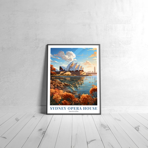 Sydney Opera House Vintage Travel Poster Retro Australia Art Print Colorful Home Decor Wall Unique Gift