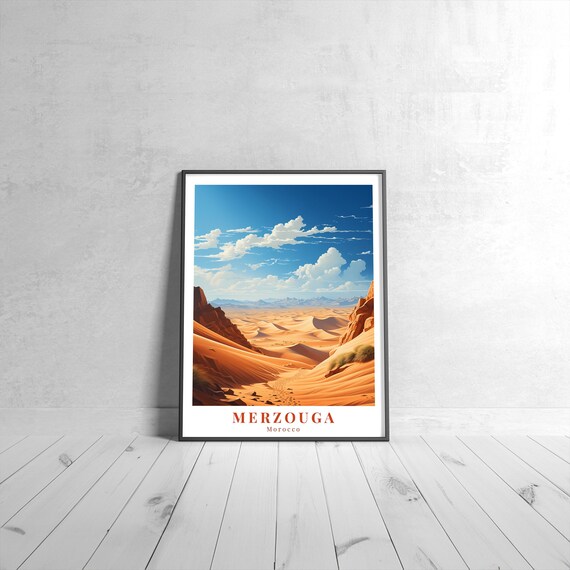 Merzouga Vintage Travel Poster Retro Morocco Art Print Colorful Home Decor Wall Unique Gift