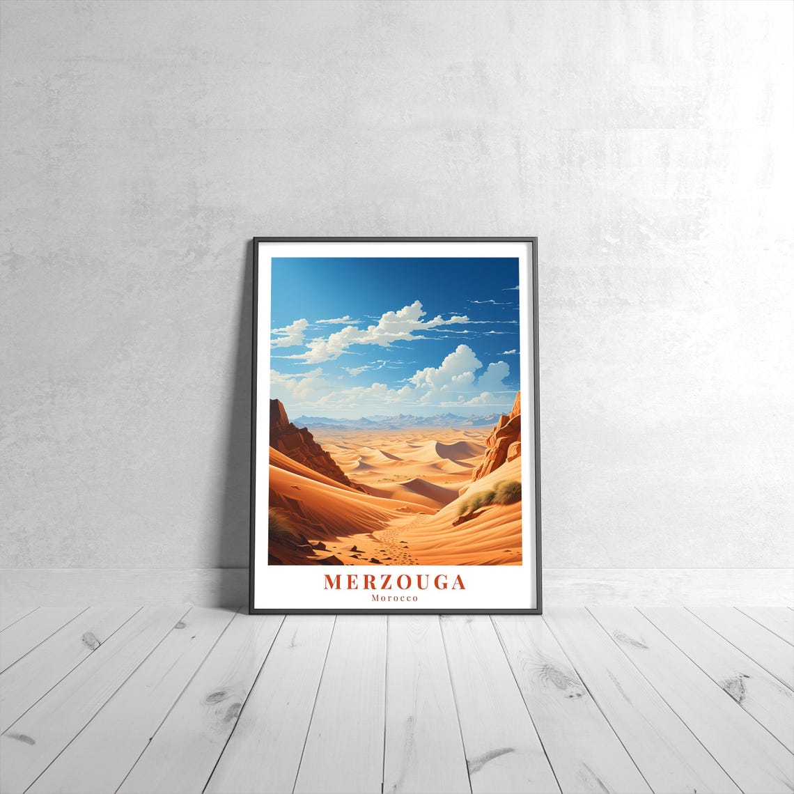 Merzouga Morocco Sand Dunes Gorge Retro Travel Illustrated Poster