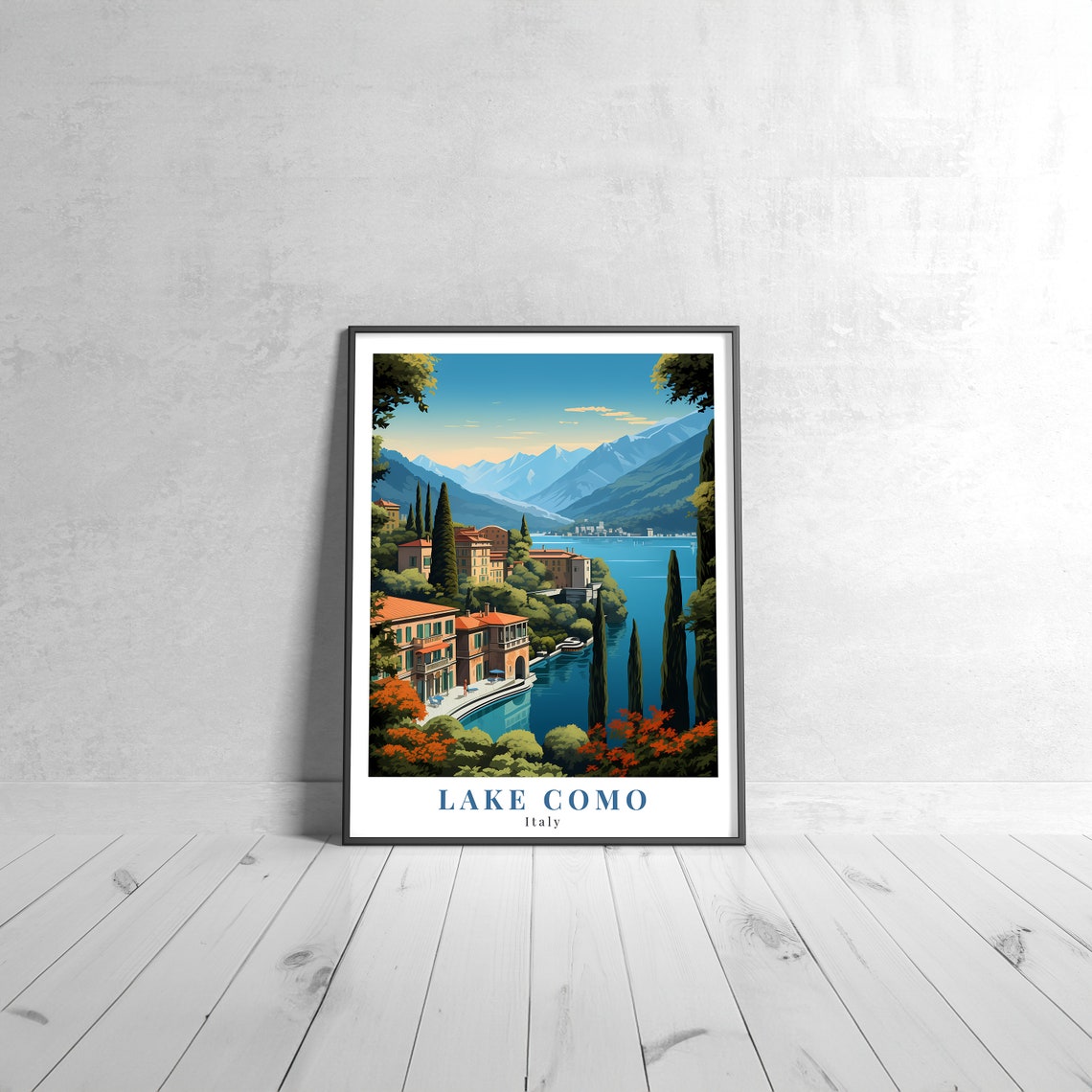 Lake Como Italy Lakeside Villas Vintage Travel Poster Wall Decor