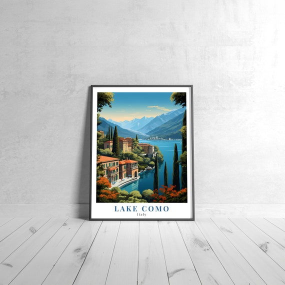 Lake Como Vintage Travel Poster Retro Italy Art Print Colorful Home Decor Wall Unique Gift