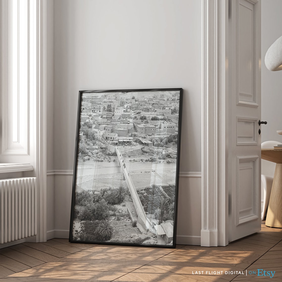 Morocco Old Town River Bridge Kasbah View Black And White Photo Poster - Image 4