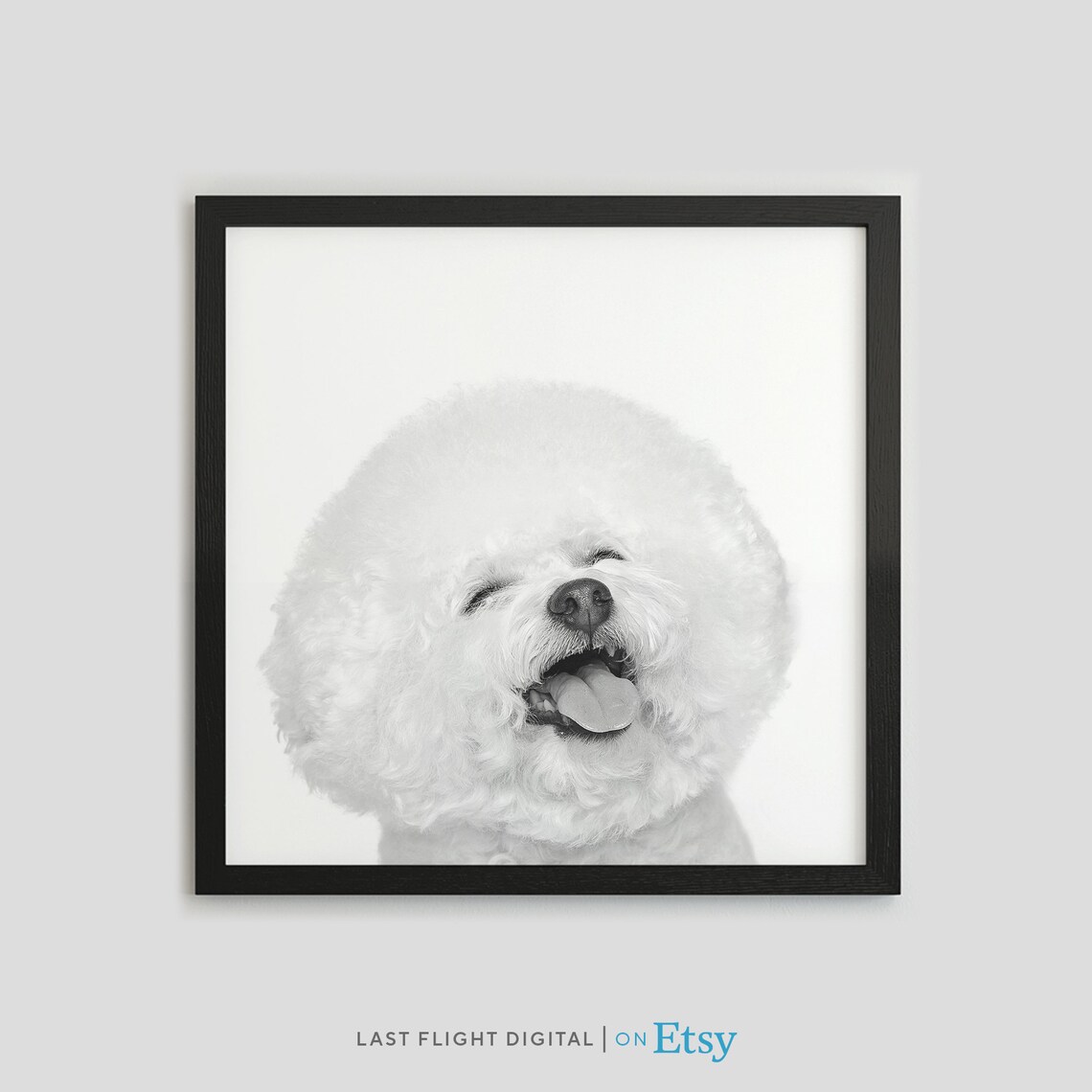 Bichon Frise Puppy Print, Black White Nursery Poster