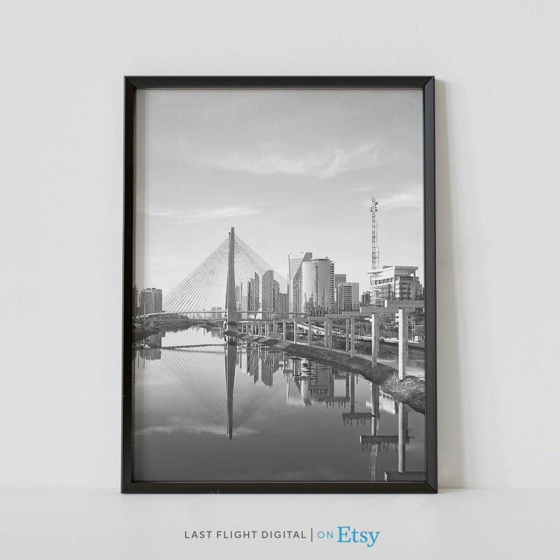 Brazil Sao Paulo Ponte Estaiada Cable Stayed Bridge Black White Poster