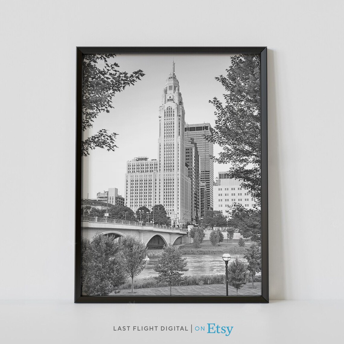 Columbus LeVeque Tower Black and White Travel Poster
