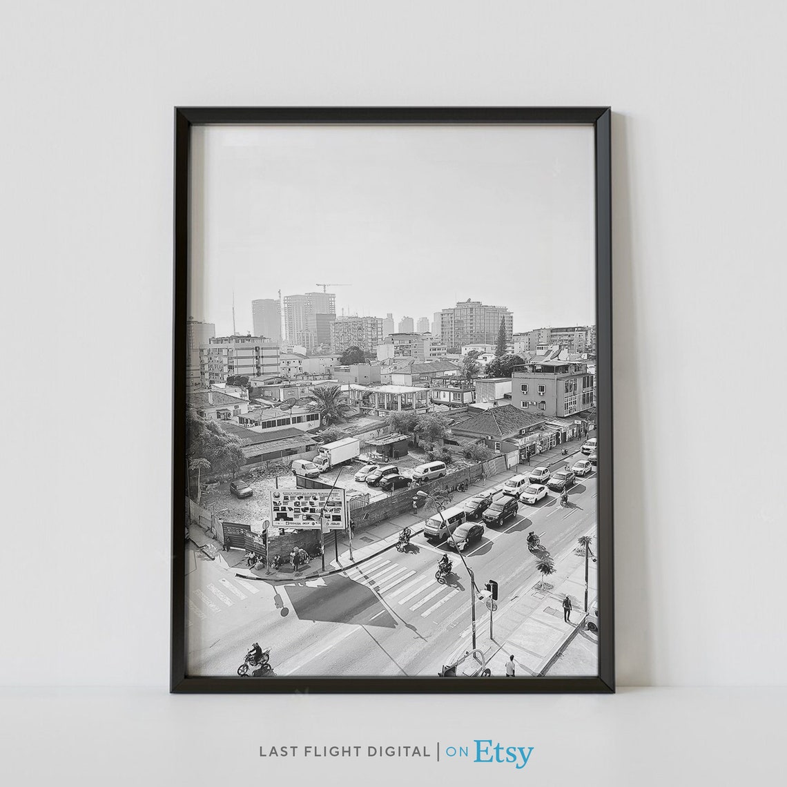 Angola Poster Luanda Print City Street Angola Print Luanda Poster Black White Photography Africa Art Downtown Cityscape Skyline