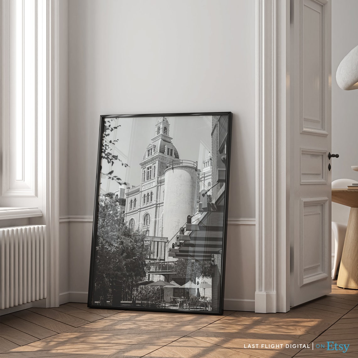 San Antonio Texas Historic Pearl Tower Courtyard Black White Poster - Image 4