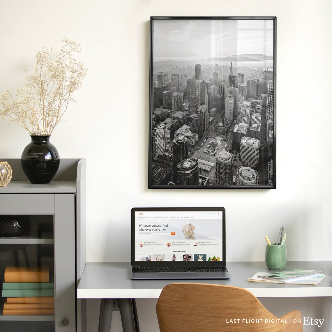 San Francisco Skyline Aerial View Black And White Cityscape Poster - Image 3