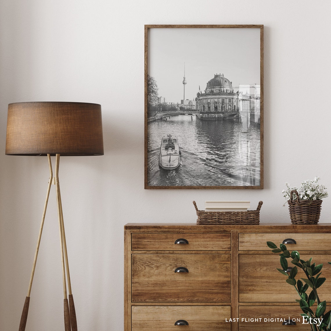 Berlin Bode Museum Spree River TV Tower Black And White Photo Poster - Image 4
