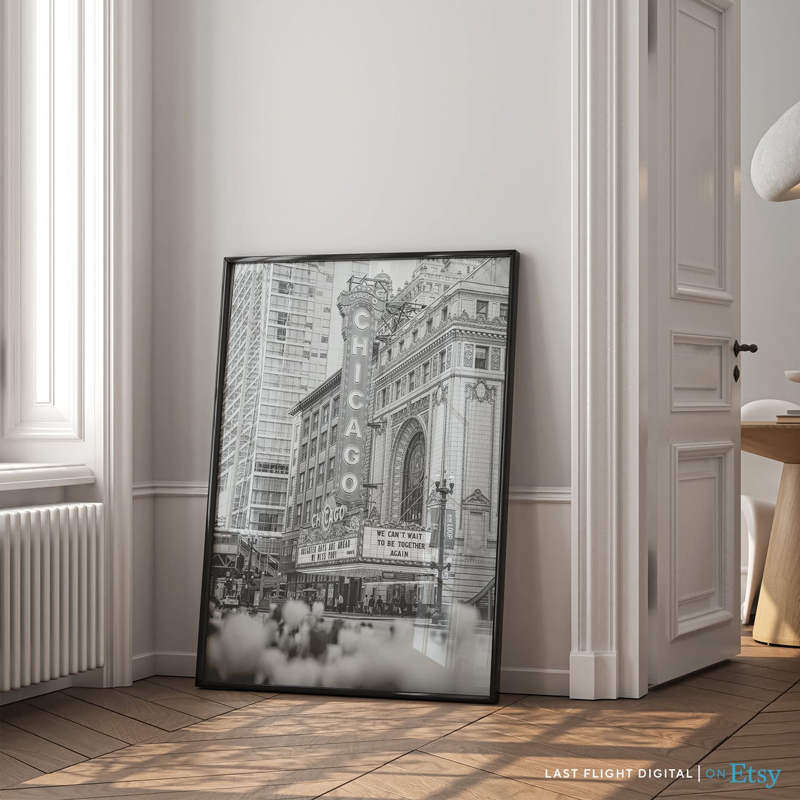 Chicago Print Theatre Chicago Poster Travel Poster Downtown Black And White Photo Cityscape United States Skyline City Streets - Image 2
